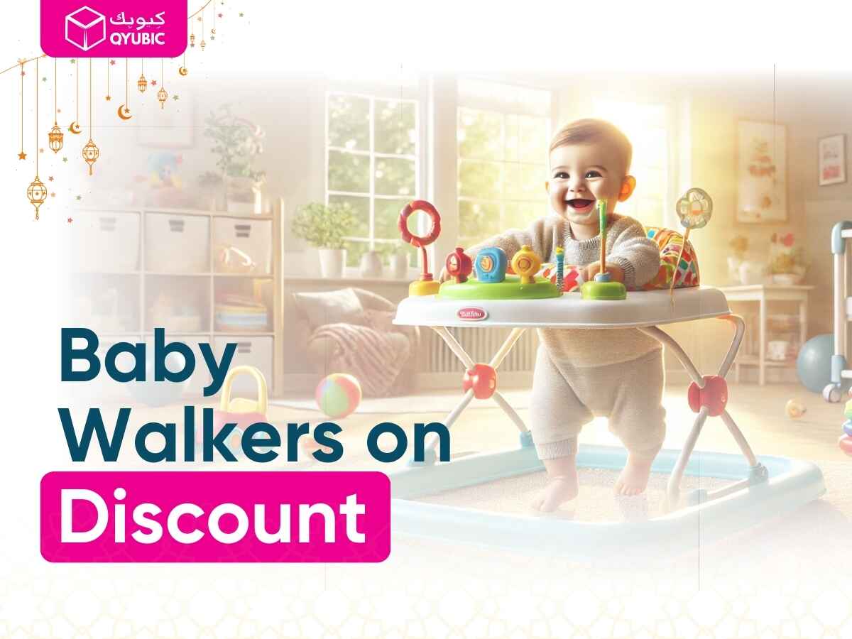 A baby using a walker in a bright, cheerful space, showcasing the safety and developmental benefits of baby walkers.