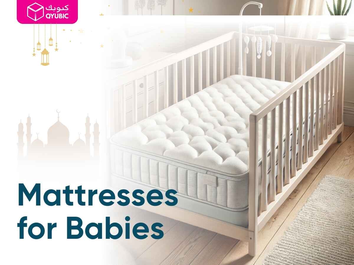 A high-quality baby mattress inside a crib, ensuring comfort, breathability, and firm support for a newborn's sleep.