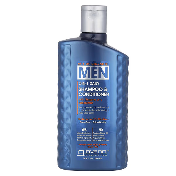 Giovanni Art Of Giovanni Men 2-In-1 Daily Shampoo & Conditioner, a hair fall control shampoo for men in the UAE. This sulfate and paraben free shampoo with ginseng and eucalyptus is ideal for active lifestyles, as it cleanses and conditions in one step, tackling sweat and oil buildup while leaving a cool, fresh scent.