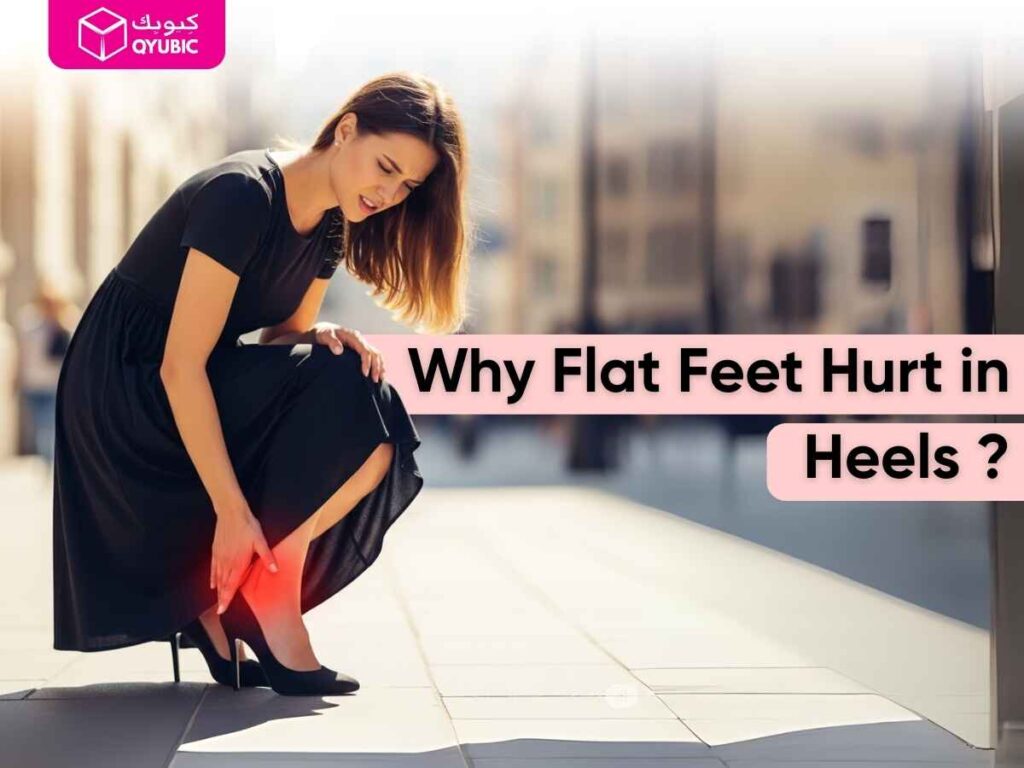 A girl expressing her pain while wearing high heel with flat feet