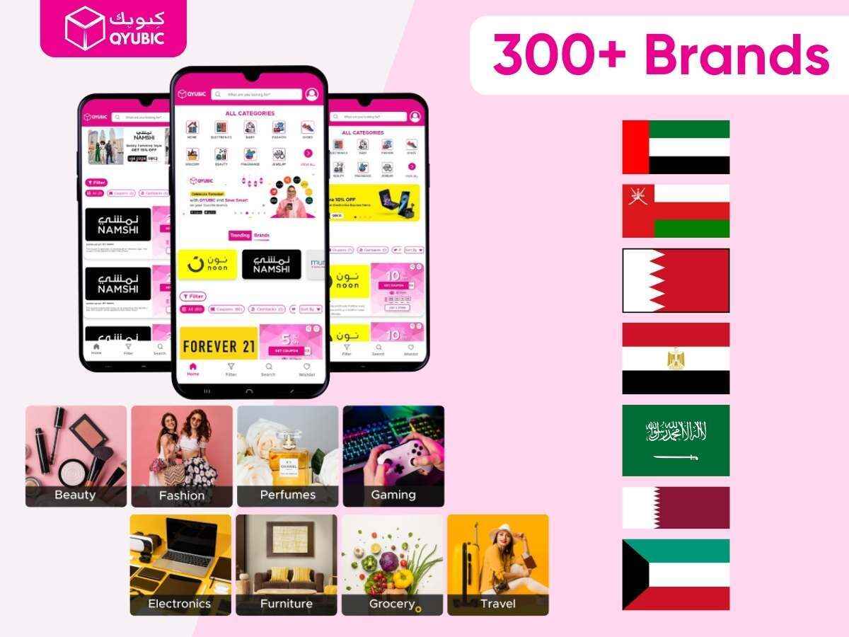 Qyubic platform interface displaying active coupon codes and real-time savings on UAE daily deal websites, featuring smart discounts
