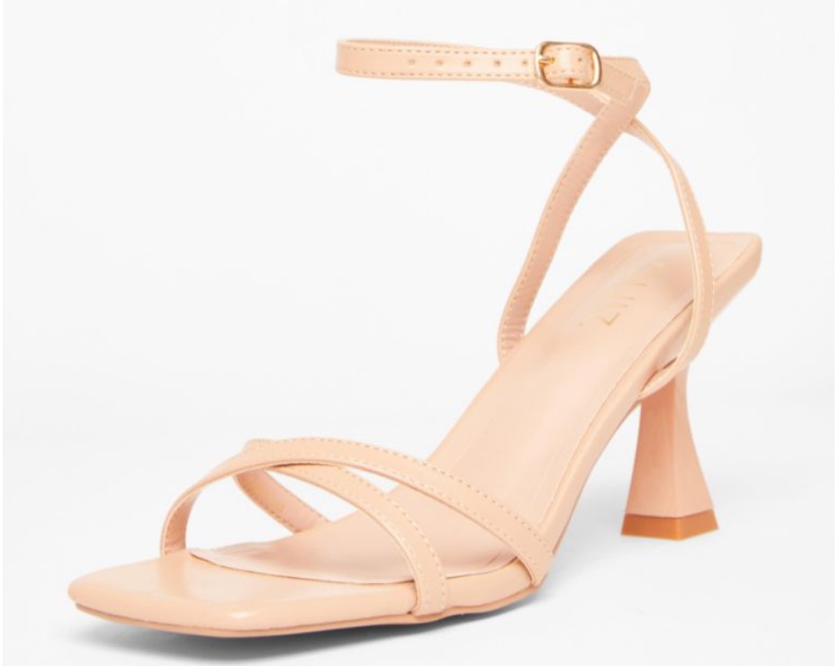 Nude faux‑leather strappy heels with an open toe and an 8 cm flared heel.