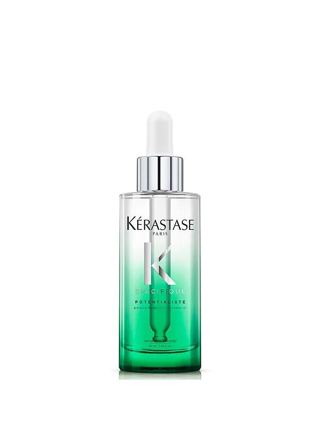 KERASTASE Specifique Potentialiste Hair and Scalp Serum, a lightweight, prebiotic hair treatment serum for scalp imbalance in the UAE. Formulated with 10% Bifidus Prebiotic and Vitamin C, this best hair serum helps soothe irritation and control oil, making it ideal for those who wash frequently due to heat and sweat.