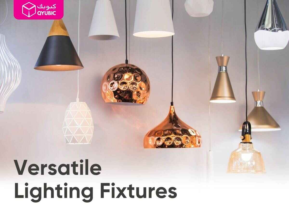 Assorted modern pendant lights in various shapes and metallic finishes, showcasing versatile lighting fixtures perfect for Ramadan gatherings, Eid celebrations, and everyday home décor
