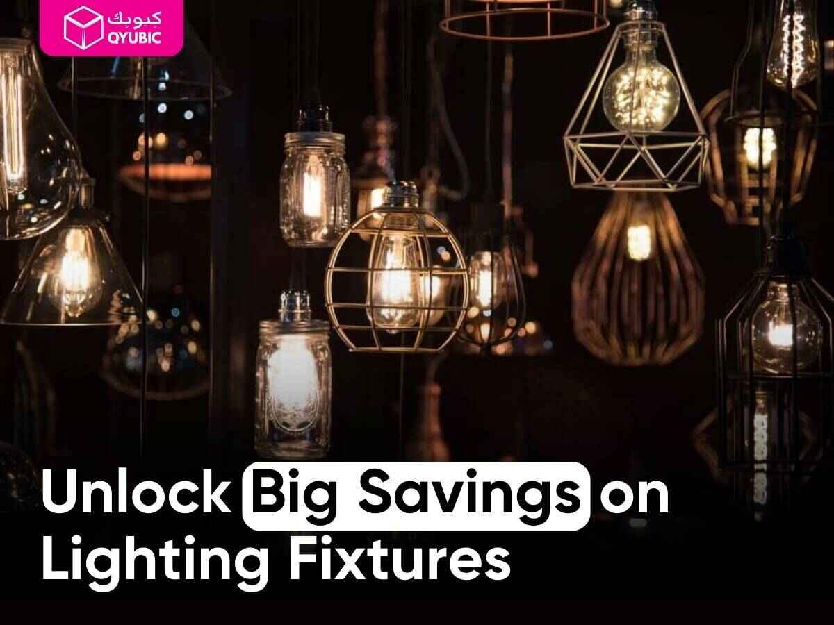 Cluster of hanging Edison-style bulbs and decorative lanterns against a dark background—highlighting exclusive discounts on lighting solutions for festive Ramadan décor and daily home needs."