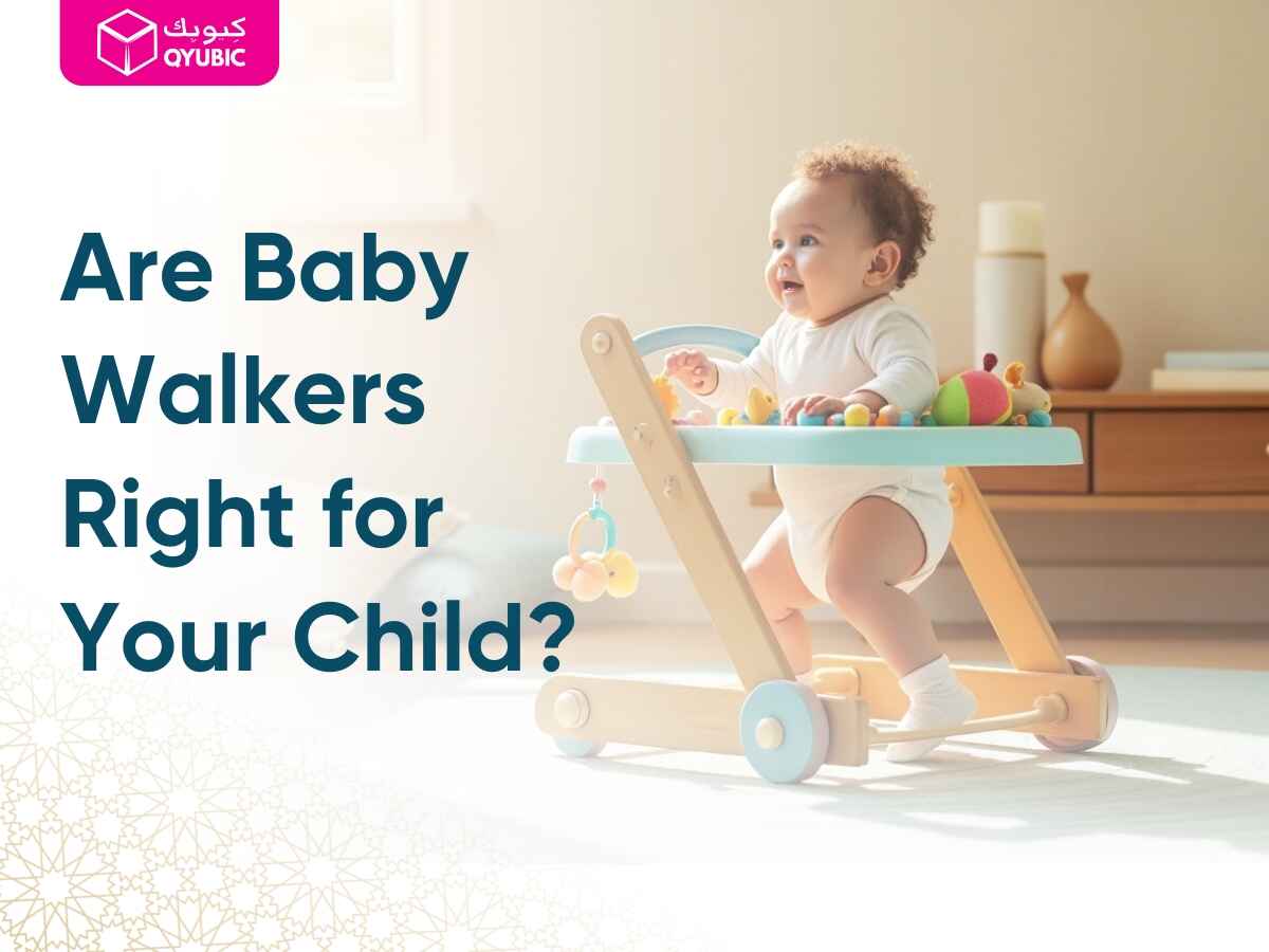 A happy baby exploring with a safe baby walker in a warm indoor setting, encouraging early mobility and development.
