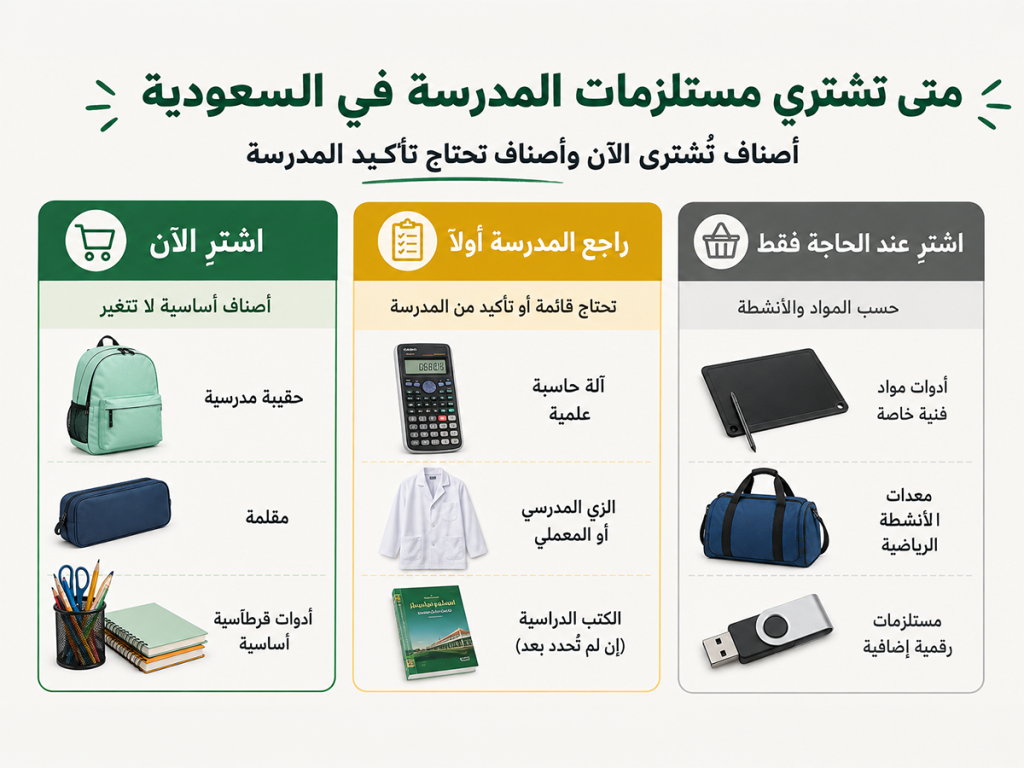 متى تشتري مستلزمات المدرسة في السعودية - أصناف تُشترى الآن وأصناف تحتاج تأكيد المدرسة