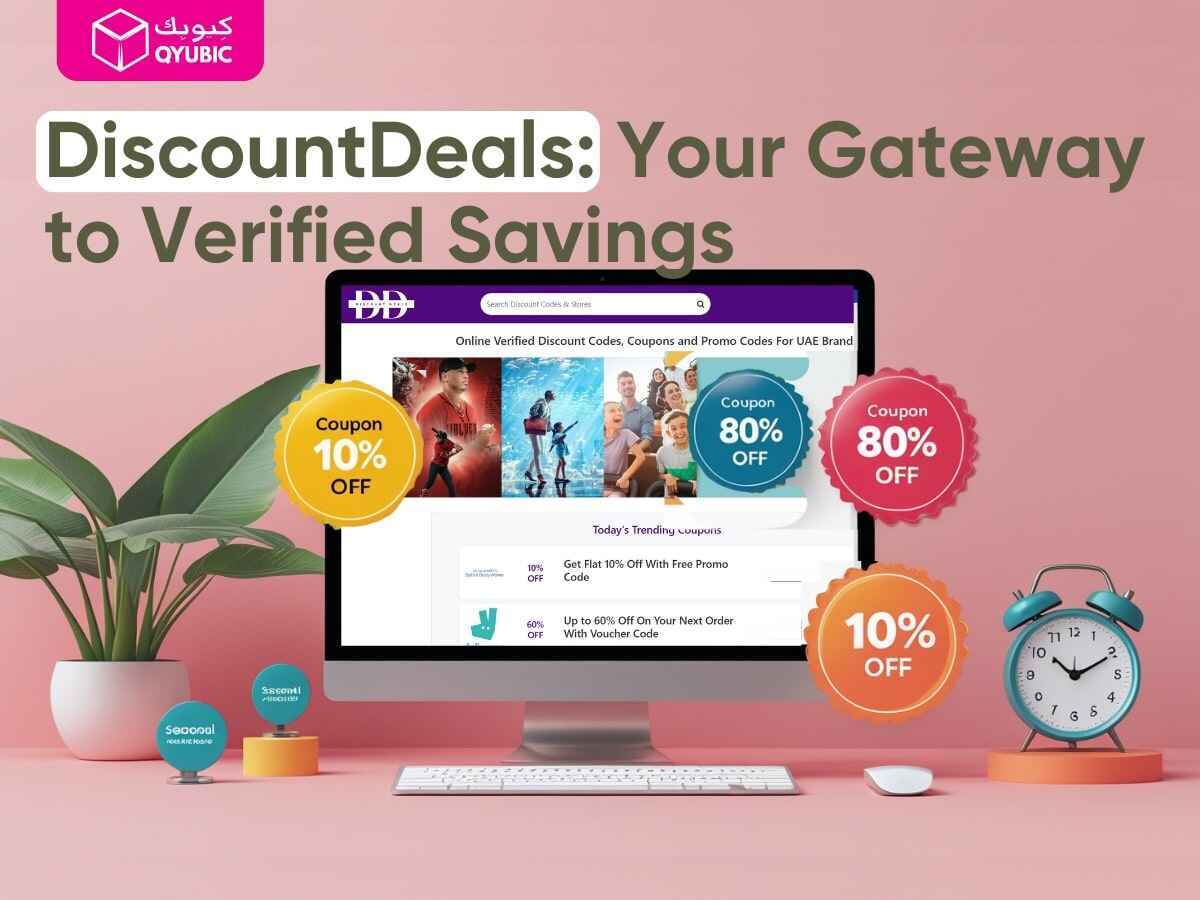 DiscountDeals website homepage with verified, active coupon codes and exclusive, real-time daily deals for UAE shoppers