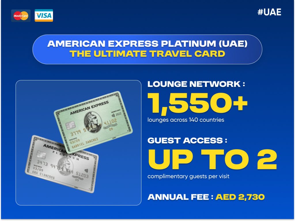 American Express Platinum UAE airport lounge access credit card with unlimited access to 1550 plus lounges worldwide