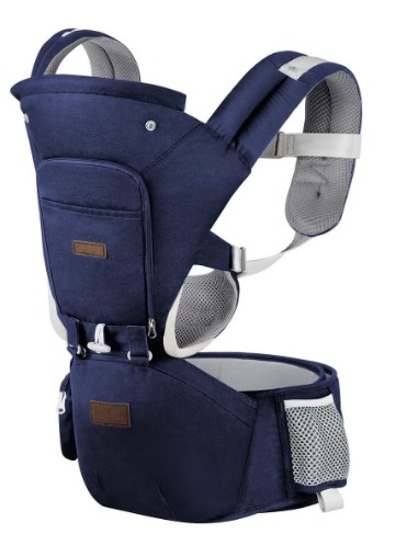 All-Seasons 6-in-1 cotton hip-seat & soft-holder baby carrier with UPF 50+ sun hood, padded hip seat, and machine-washable breathable cotton