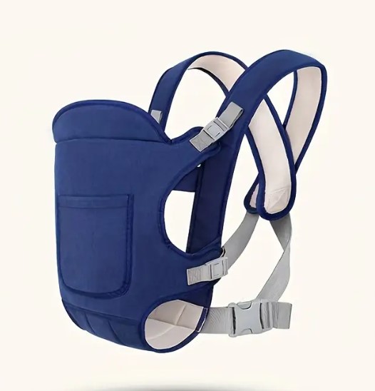 BloomBond 4-in-1 travel baby carrier in lightweight breathable polyester, with padded tuck-away straps, zippered phone pocket, and compact carry pouch