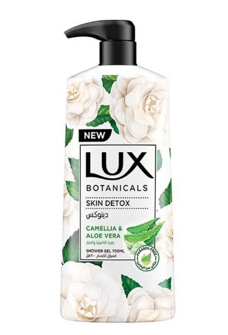 LUX Botanicals Body Wash Skin Detox with Camellia & Aloe Vera bottle, 700 mL, a purifying and hydrating body wash for women in the UAE. This paraben-free body wash with natural extracts detoxifies skin, restores moisture, and leaves a long-lasting natural fragrance, perfect for achieving youthful, radiant skin.

