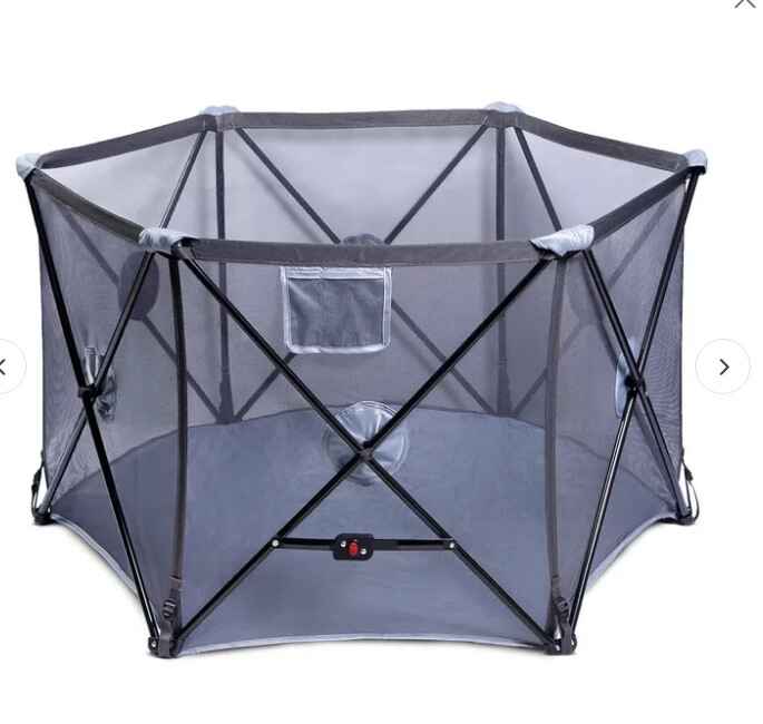 Baby Safe foldable playard with pop-n-play design, rubber feet for stability, and EN safety certification – perfect playpen for kids at home or outdoors.