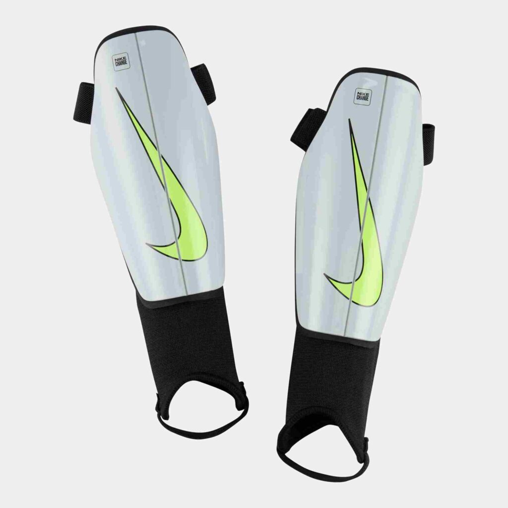 Image of a kid's shin pad by Nike in Silver .
