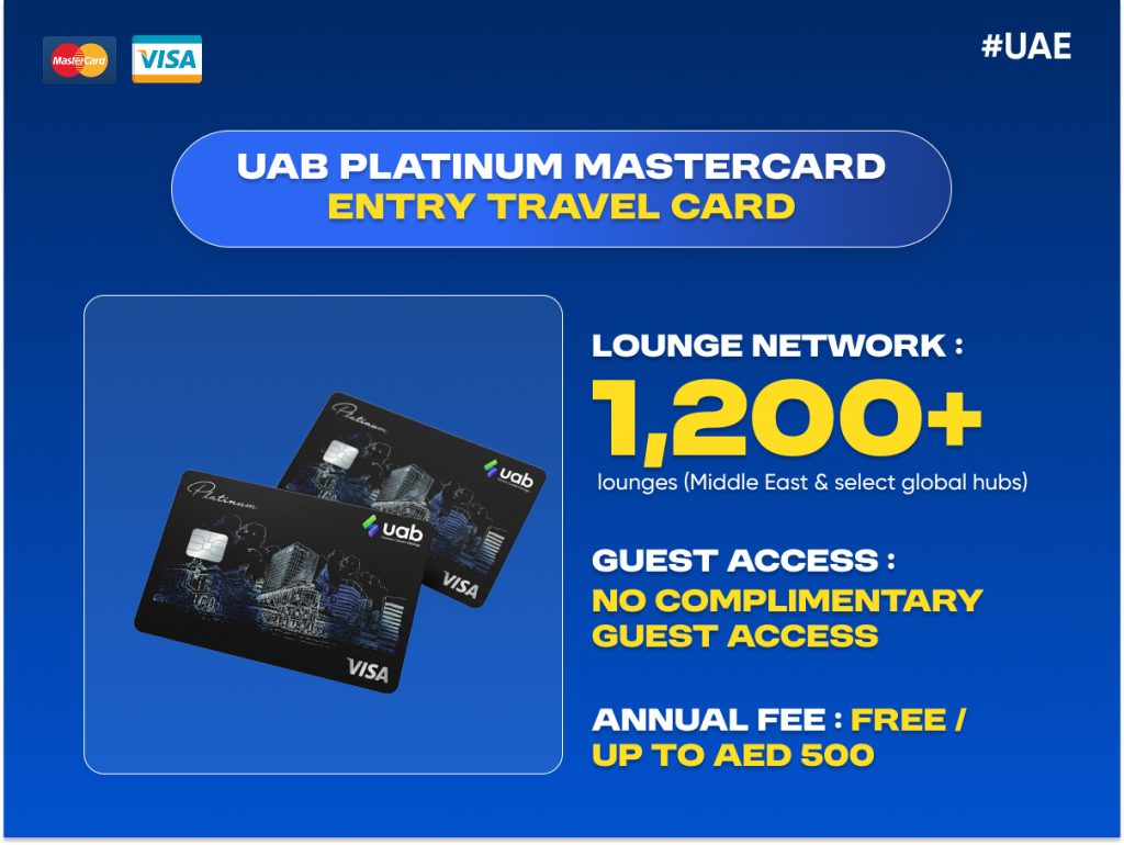 UAB Platinum Mastercard entry-level airport lounge access credit card for UAE travelers