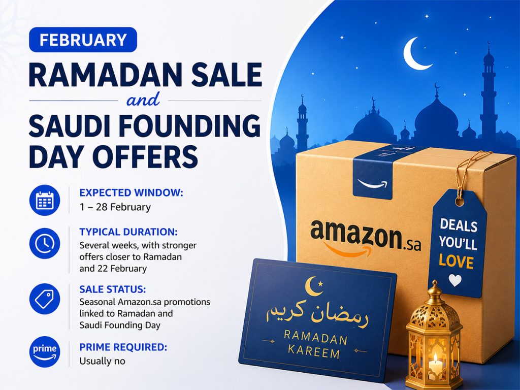Amazon Saudi Ramadan sale and Saudi Founding Day offers in February.