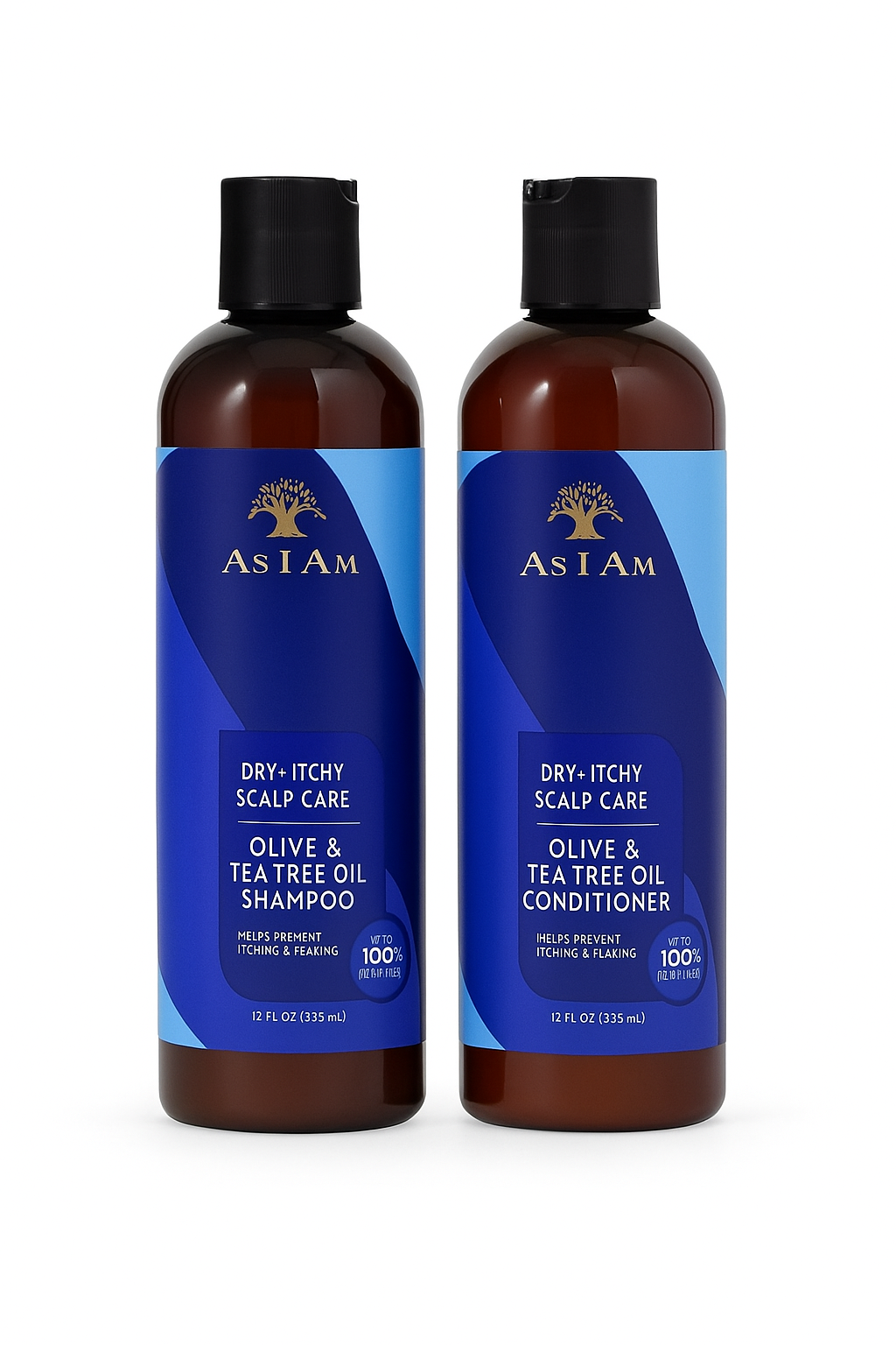  As I Am dry itchy scalp care set with anti dandruff shampoo and conditioner featuring olive and tea tree oil, one of the best anti dandruff solutions.