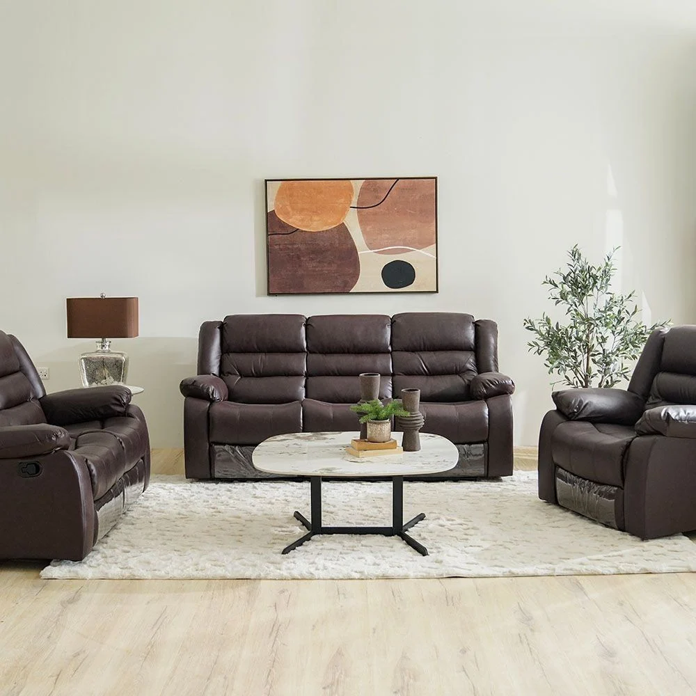 Allende 3+2+1 Seater PU Leather Motion Recliner Set - Red Brown 