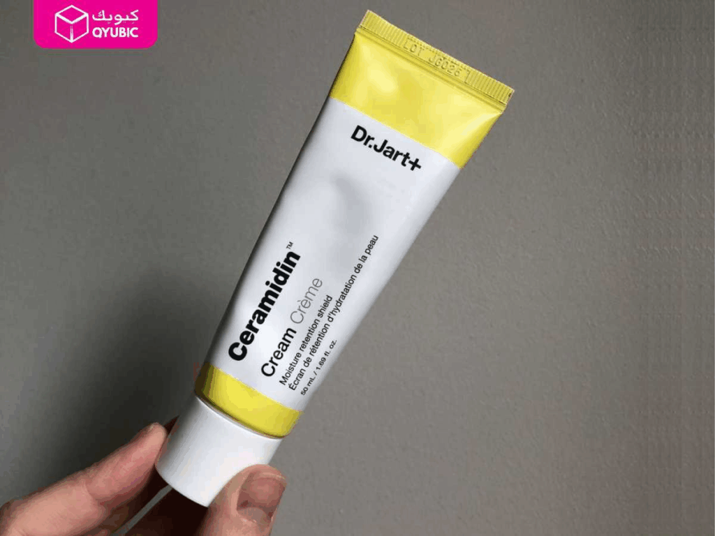 A hand holds Dr. Jart+ Ceramidin Cream, a deeply moisturizing Korean face product loved for hydration and skin barrier repair, popular among Korean beauty products in Dubai.
