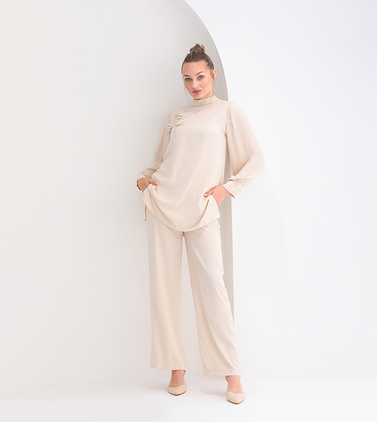 Marvella By Rasha Appliqued Pleated Sleeves Co-Ord Set