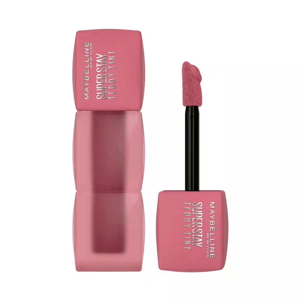 A pink liquid tint lipstick with a velvet applicator from Maybelline, perfect for light, buildable color—ideal for natural-looking types of lipstick.