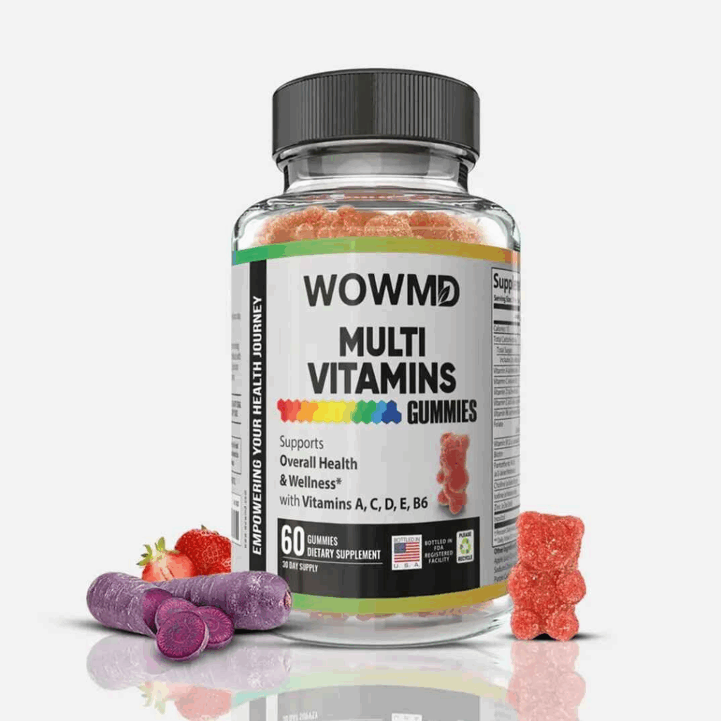 A bottle of WOWMD Multi Vitamins Gummies, one of the best multivitamin gummies for adults in the UAE for supporting overall health and wellness.
