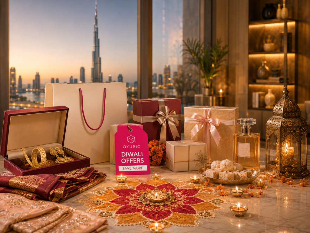 Diwali rangoli, jewellery box, gift boxes, festive fabric, sweets and lanterns in Dubai for discount in UAE.