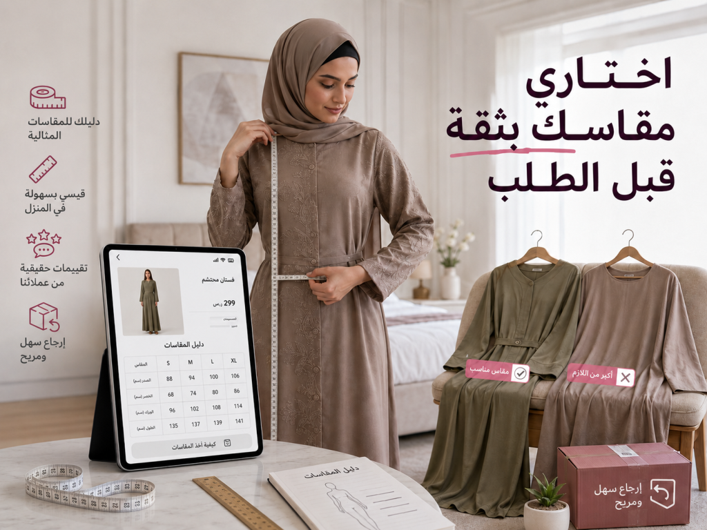 كيوبك| دليل اختيار المقاس المناسب قبل الطلب عبر الإنترنت مع قياس الجسم ومراجعة جدول المقاسات