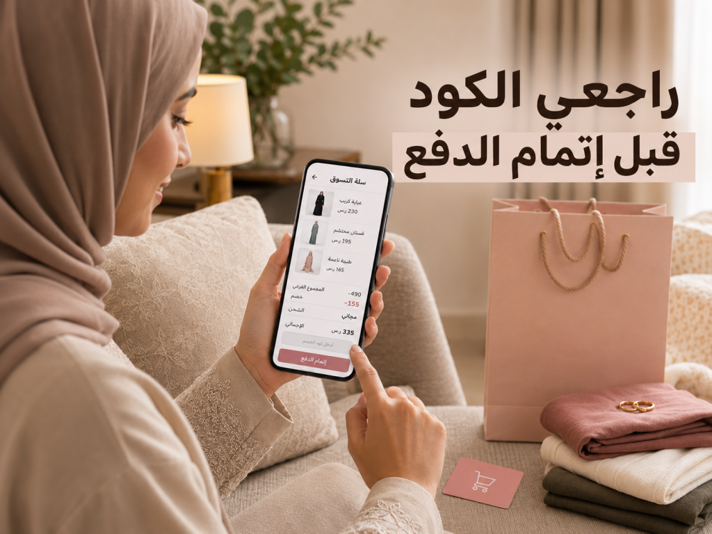 كيوبك| مراجعة كود الخصم وسلة التسوق قبل إتمام الدفع عند شراء الأزياء عبر الإنترنت