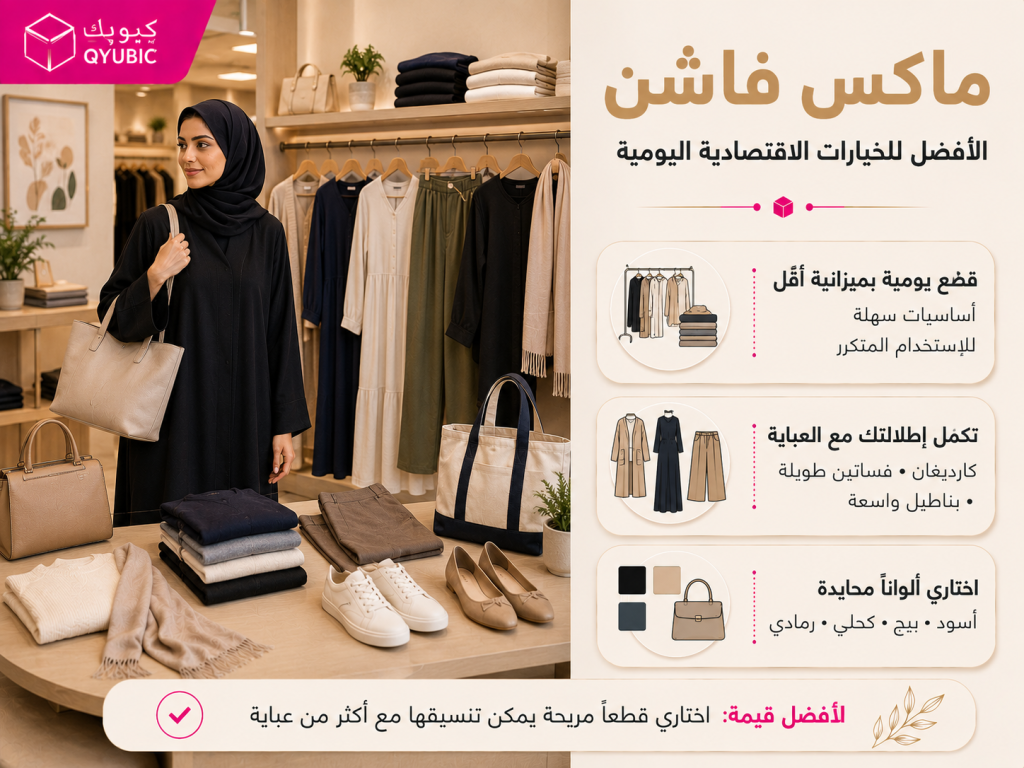 كيوبك | ماكس فاشن للملابس المحتشمة والقطع اليومية الاقتصادية التي تكتمل مع العباية