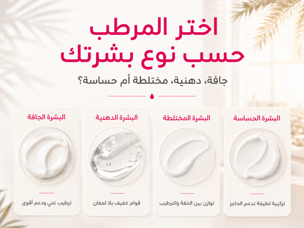 اختيار أفضل مرطب للوجه حسب نوع البشرة الجافة والدهنية والمختلطة والحساسة في السعودية