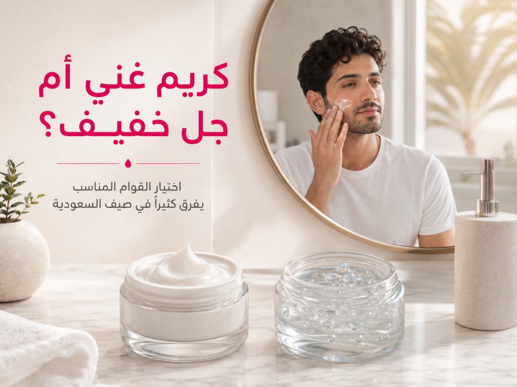 مقارنة بين الكريم الغني والجل الخفيف لاختيار أفضل مرطب للوجه في صيف السعودية