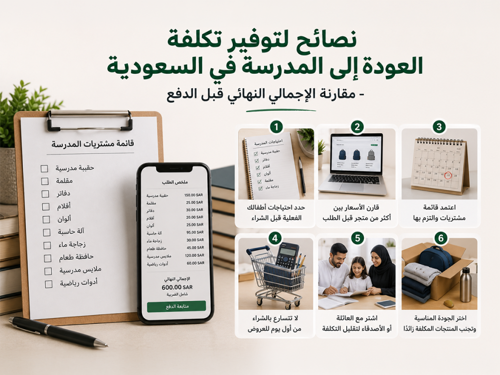 نصائح لتوفير تكلفة العودة إلى المدرسة في السعودية - مقارنة الإجمالي النهائي قبل الدفع