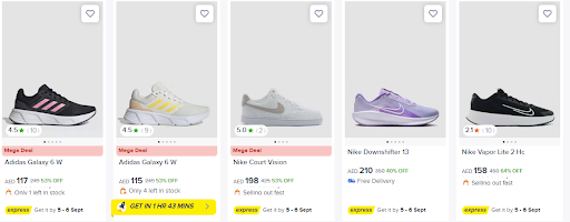 Adidas Galaxy, Adidas Court Vision, and Nike Downshifters Sneakers in noon uae, eligible for discount