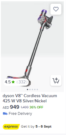Dyson V8 Cordless Vacuum Cleaner in noon uae, eligible for discount
