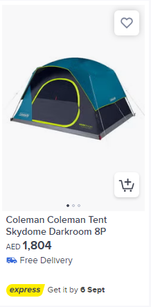 Coleman Skydome Tent in noon uae, eligible for discount