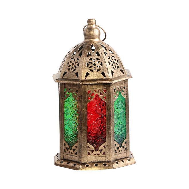 A red and green Decorative Eid and Ramadan Lantern Copper (24 cm)
