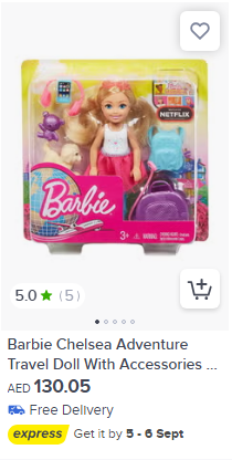 Barbie Chelsea Travel Doll with Luggage in noon uae, eligible for discount