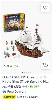 LEGO Creator 3in1 Pirate Ship in noon uae, eligible for discount