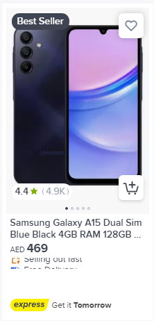 Samsung Galaxy A15 in noon uae, eligible for discount